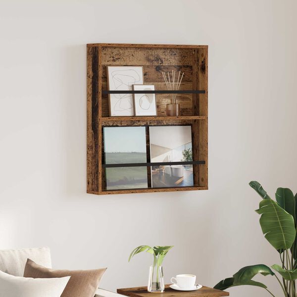 vidaXL Lehtiteline hyllyll&auml; Vanha puu 60 x 12 x 70 cm Tekninen puu