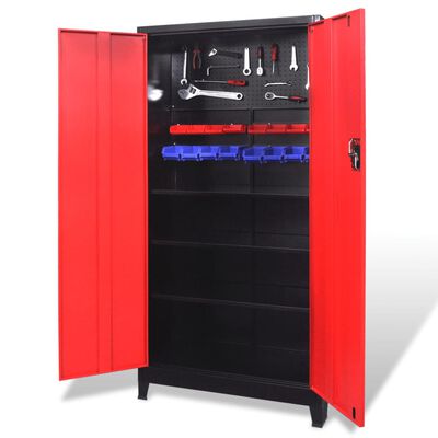 vidaXL Työkalukaappi 2 ovella Teräs 90x40x180 cm Musta ja punainen