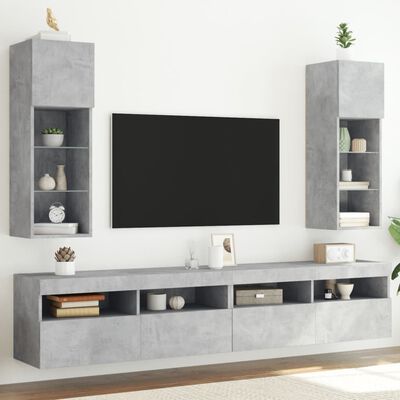vidaXL TV-kaapit LED-valoilla 2 kpl betoninharmaa 30,5x30x90 cm