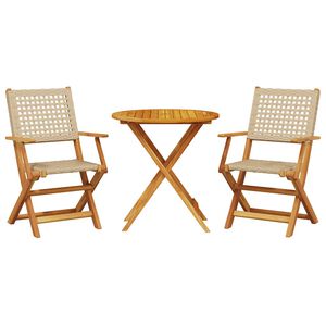 vidaXL 3-osainen Bistrosarja beige polyrottinki ja t&auml;ysi akasiapuu
