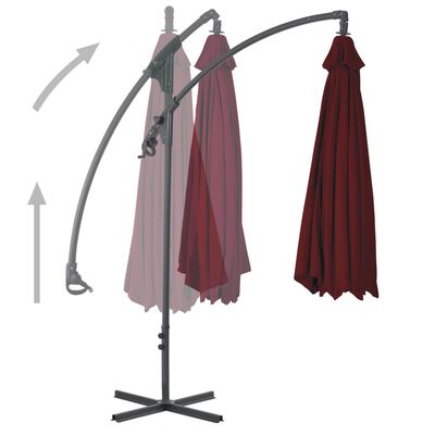 vidaXL Riippuva aurinkovarjo teräspylväällä 250x250 cm viininpunainen