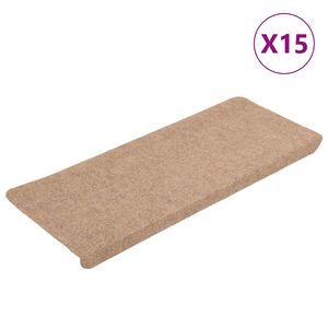 vidaXL Itsekiinnittyv&auml;t porrasmatot 15 kpl 65x24,5x3,5 cm beige