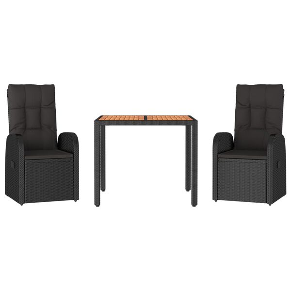 vidaXL 9-osainen Ulkoruokailuryhmä musta polyrottinki/täysi akasiapuu