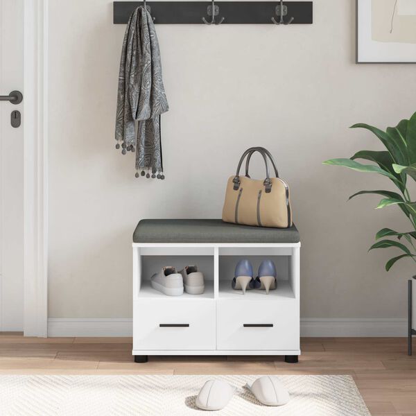 vidaXL Halli penkki tyynyll&auml; laatikon kanssa Valkoinen 60 x 38 x 46 cm