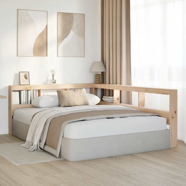 vidaXL Kirjahyllyn p&auml;&auml;ty L-muotoinen 150 cm massiivipuum&auml;nty&auml;