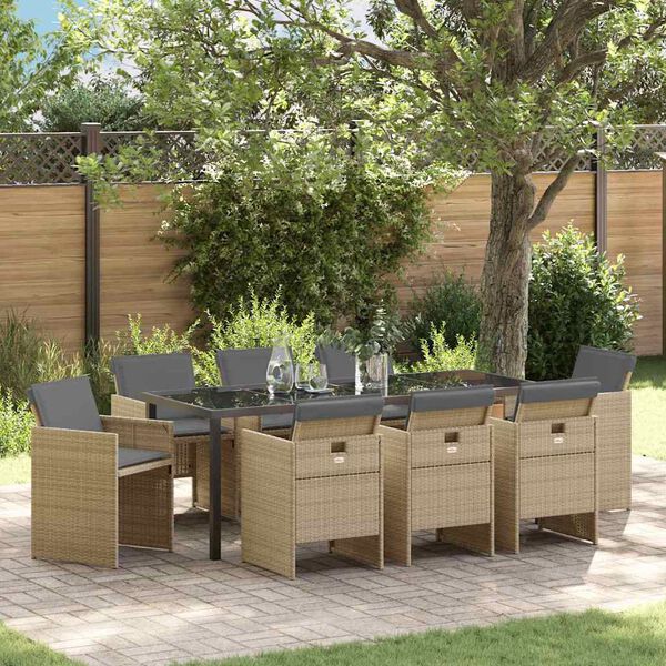 vidaXL Piharuokailu setti 9 pcs Beige polyrottinki