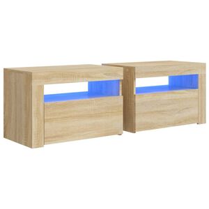 vidaXL Y&ouml;p&ouml;yd&auml;t 2 kpl LED-valoilla Sonoma-tammi 60x35x40 cm