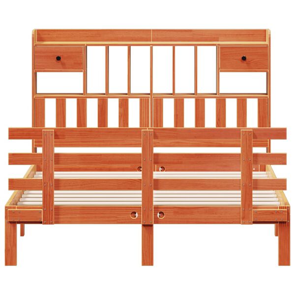 vidaXL Sänky kirjahyllyllä ei patjaa vahanrusk. 150x200 cm täysi mänty