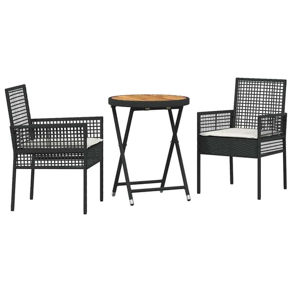 vidaXL Puutarhan Bistro Set 3 pcs Musta Polyrotangi