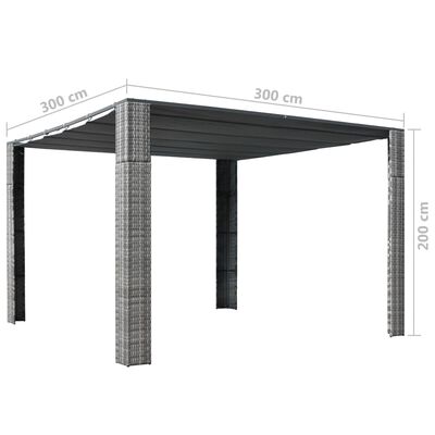vidaXL Huvimaja katolla polyrottinki 300x300x200 cm harmaa/antrasiitti