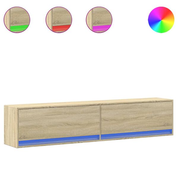 vidaXL TV-seinäkaappi LED-valoilla Sonoma-tammi 180x31x38 cm