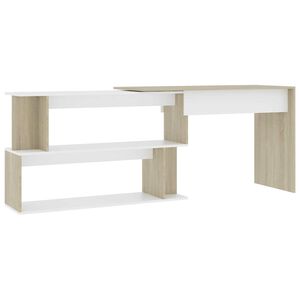 vidaXL Kulmap&ouml;yt&auml; valkoinen ja Sonoma-tammi 200x50x76 cm tekninen puu