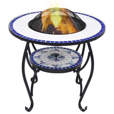 vidaXL Mosaiikkipöytä tulisijalla sininen ja valkoinen 60cm keramiikka