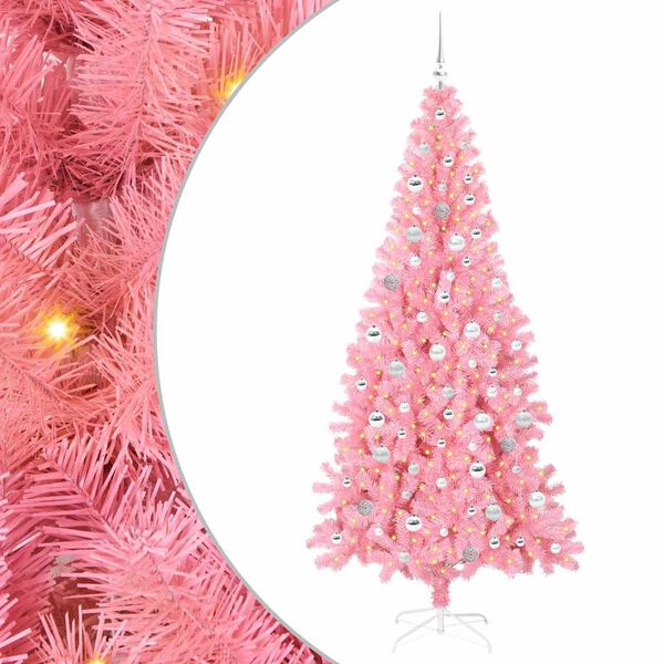 vidaXL Joulukuusi 300 LED-valoilla Pinkki 210 cm Polyvinyylikloridi