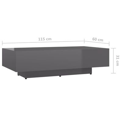 vidaXL Sohvapöytä korkeakiilto harmaa 115x60x31 cm lastulevy