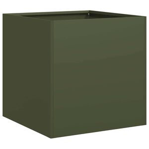 vidaXL Kukkalaatikko oliivinvihre&auml; 40x40x40 cm kylm&auml;valssattu ter&auml;s