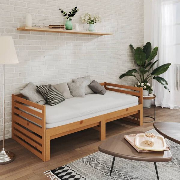 vidaXL Päivävuode ulosvedettävä hunajanrusk. täysi mänty 2x(90x200) cm