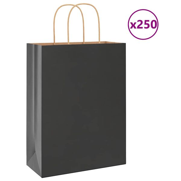 vidaXL Paperikassit 250 kpl kahvoilla musta 26x12x35 cm