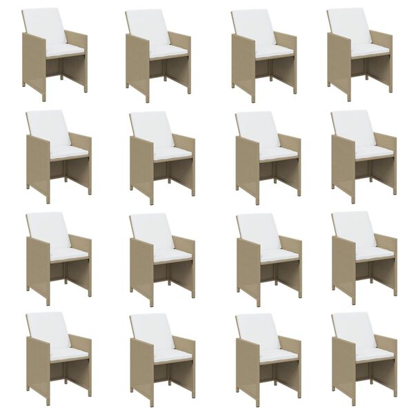vidaXL 17-osainen Puutarharuokailuryhm&auml; tyynyill&auml; polyrottinki beige