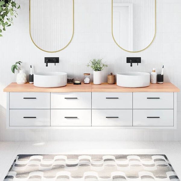 vidaXL Kylpyhuoneen ty&ouml;taso v.ruskea 220x50x(2-4)cm k&auml;sitelty t&auml;yspuu