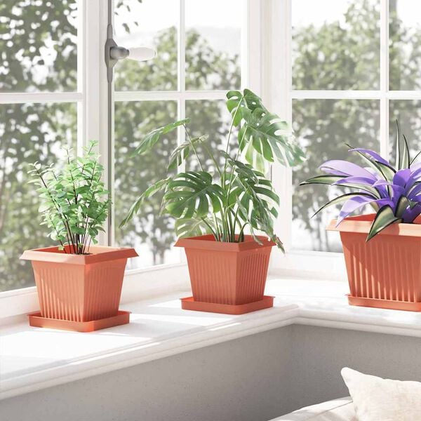 vidaXL Neli&ouml; Kukkaruukku 6 pcs Tiilenpunainen 43 x 43 x 33.5 cm Muovi