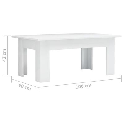 vidaXL Sohvapöytä korkeakiilto valkoinen 100x60x42 cm lastulevy