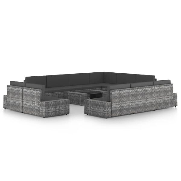 vidaXL 12-osainen Puutarhasohvasarja tyynyill&auml; harmaa polyrottinki