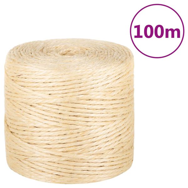 vidaXL K&ouml;ysi 100 % Sisal 4 mm 100 m