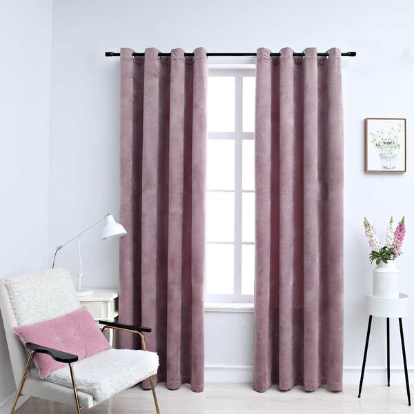 vidaXL Pimennysverhot renkailla 2 kpl sametti pinkki 140x175 cm