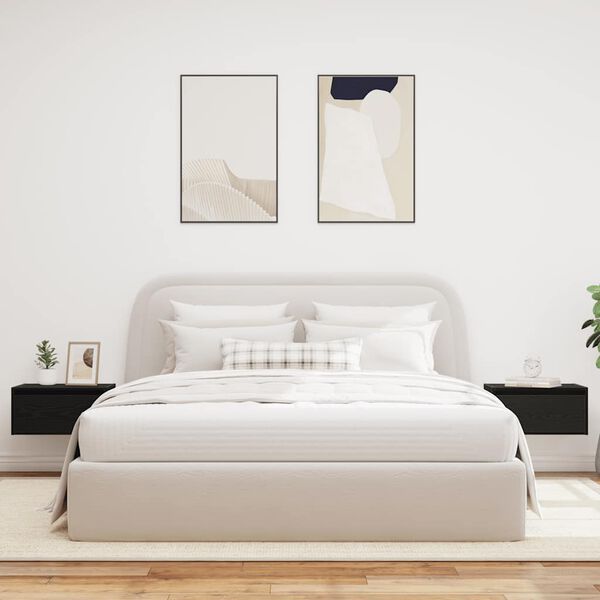 vidaXL Seinäkiinnitettävät yöpöydät LED-valoilla 2 kpl musta tammi