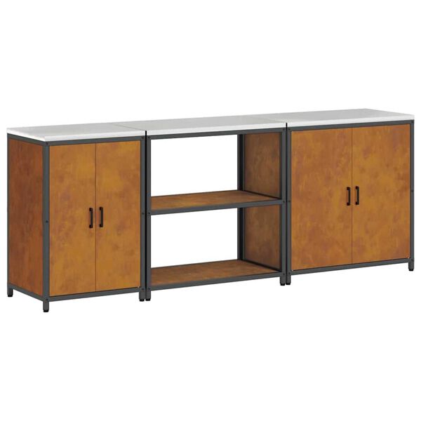 vidaXL Keitti&ouml;n s&auml;ilytyssarja hyllyll&auml; 3 pcs Ruosteinen Kulunut Ter&auml;s