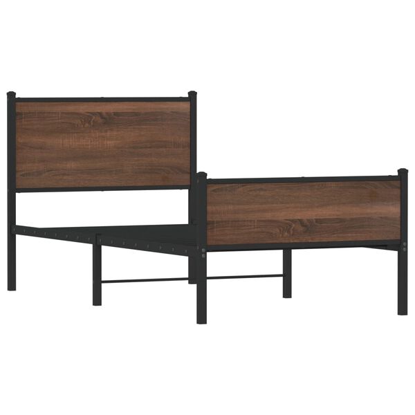 vidaXL Metallinen s&auml;ngynrunko ilman patjaa ruskea tammi 90x190 cm