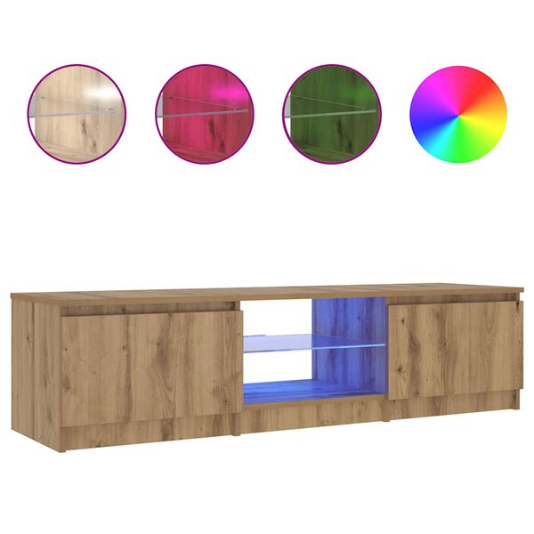 vidaXL TV-kaappi LED-valoilla k&auml;sity&ouml;l&auml;inen tammi tekninen puu