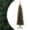 vidaXL Kapea tekokuusi joulupalloilla 120 cm 150 LEDi&auml;