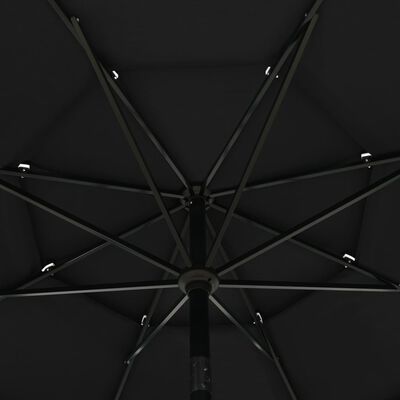 vidaXL 3-tasoinen aurinkovarjo alumiinitanko musta 3,5 m