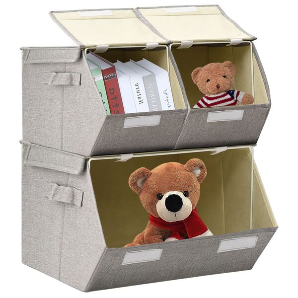 vidaXL Pinottava 3-osainen s&auml;ilytyslaatikkosarja kangas harmaa