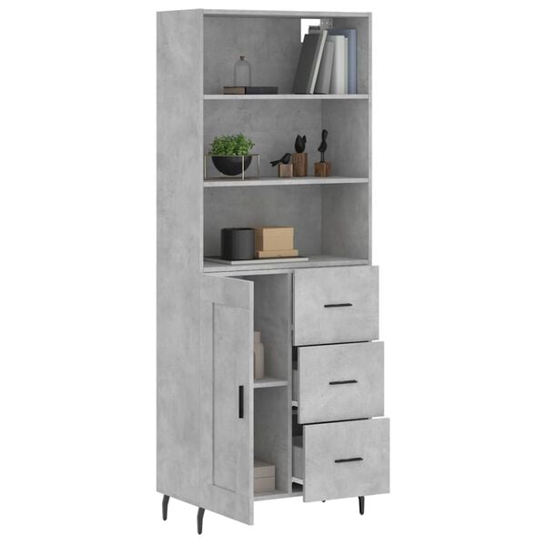 vidaXL Kaappi betoninharmaa 69,5x34x180 cm tekninen puu