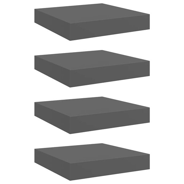 vidaXL Kelluvat sein&auml;hyllyt 4kpl korkeakiilto harmaa 23x23,5x3,8cm MDF