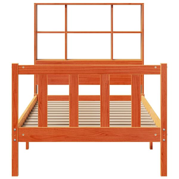 vidaXL Sänky/kirjahylly ilman patjaa vahanruskea 90x190 cm täysi mänty