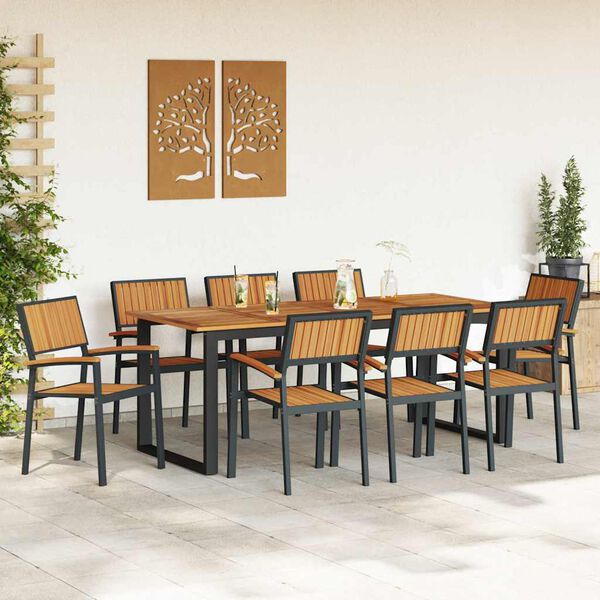 vidaXL Piharuokailu setti 9 pcs Musta Tihe&auml; akasiapuu