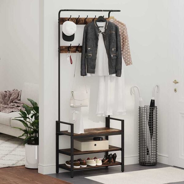 vidaXL Takkihylly hyllyll&auml; Savup&auml;hkin&auml; 75 x 34 x 184 cm Tekninen puu