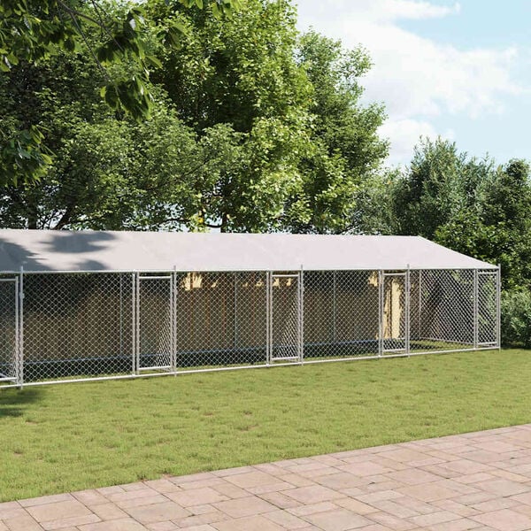 vidaXL Koiranh&auml;kki katolla ja ovilla harmaa 10x2x2 m galvanoitu ter&auml;s