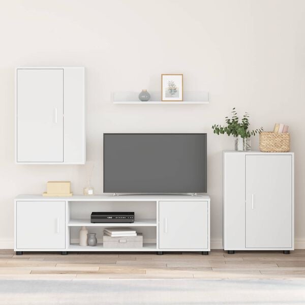 vidaXL TV-tasosetti Sein&auml;kiinnitett&auml;v&auml; 4 pcs Valkoinen Tekninen puu