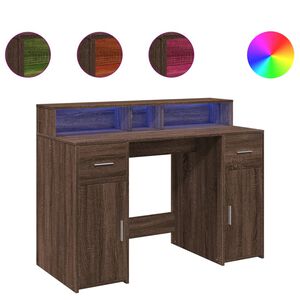 vidaXL Ty&ouml;p&ouml;yt&auml; LED-valoilla ruskea tammi 120x55x91 cm tekninen puu