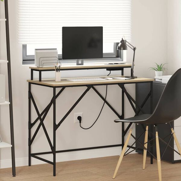 vidaXL Pöytä hyllyllä Sonoman tammi 100 x 50 x 86,5 cm Tekninen puu