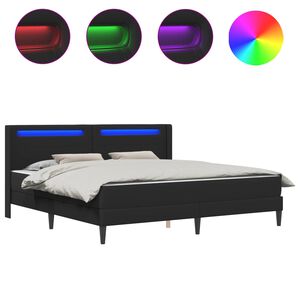 vidaXL S&auml;ngyn runko LED-nauhoilla Musta 6FT Super King Size Keinonahka