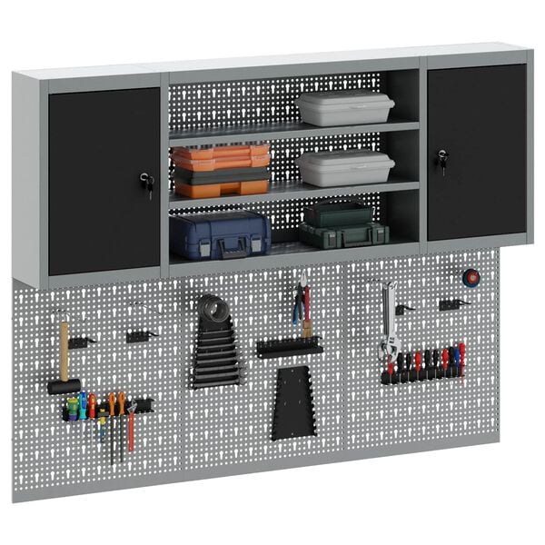 vidaXL Ty&ouml;kalukaappisarja hyllyll&auml; 4 pcs Musta Jauhemaalattu Ter&auml;s