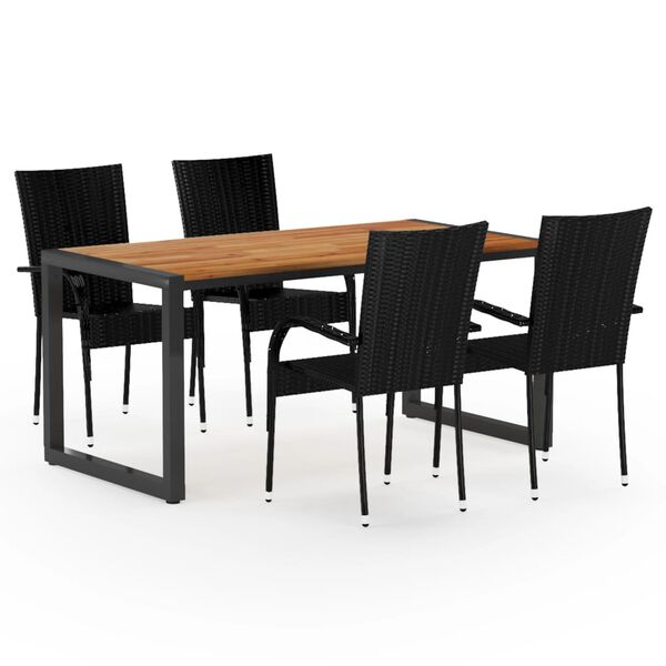vidaXL 5-osainen puutarhan ruokailuryhm&auml; musta