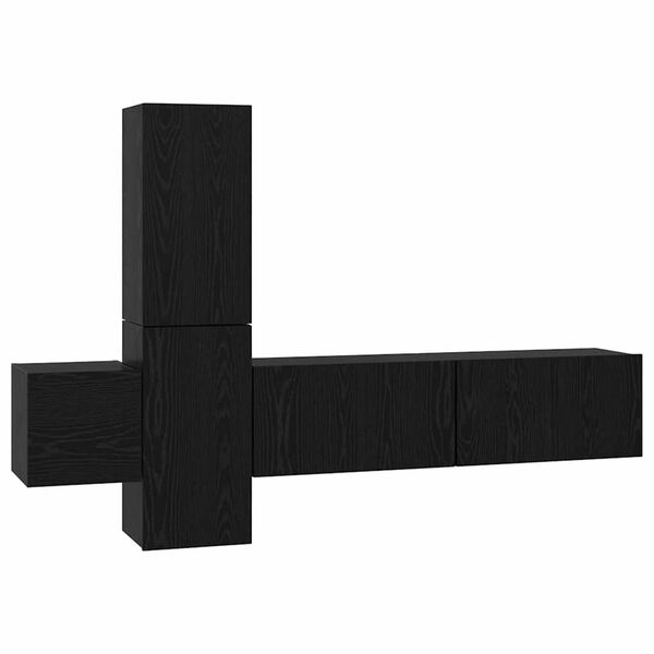 vidaXL TV-tasosetti Sein&auml;kiinnitett&auml;v&auml; 5 pcs Musta tammi. Tekninen puu