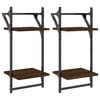 vidaXL Sein&auml;hyllyt tangoilla 2 tasoa 2 kpl ruskea tammi 30x25x65 cm